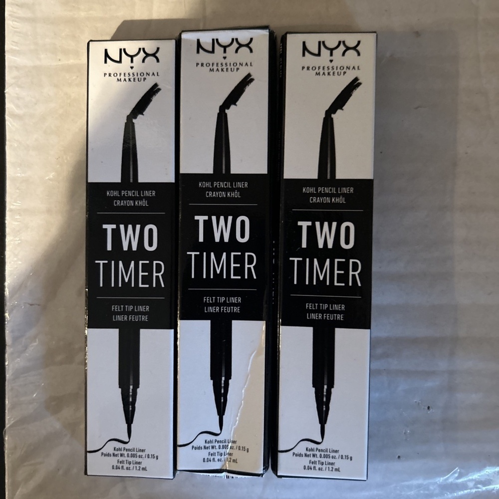 LOT OF 3 NYX MAKEUP Two-Timer Dual Ended Eyeliner Pencil -Jet Black NIB